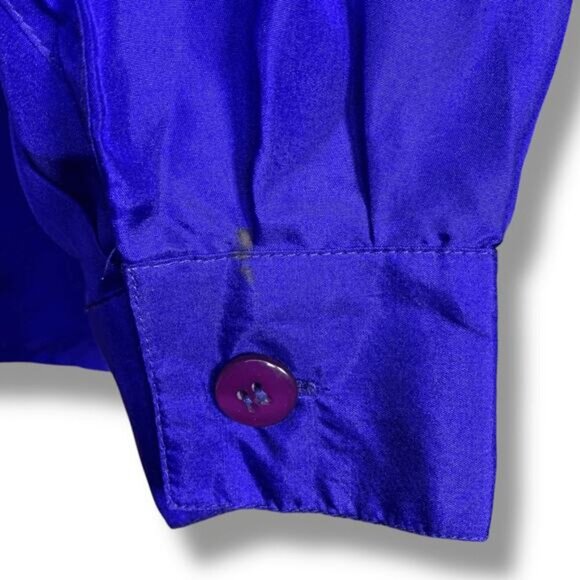 Vintage Diane Gilman Silk Leopard Animal Print Sequin Sheer Blouse Electric Blue - Picture 7 of 10